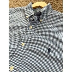 Ralph Lauren Mens Medium Blue Gingham Check Button Down Long Sleeve Shirt‎